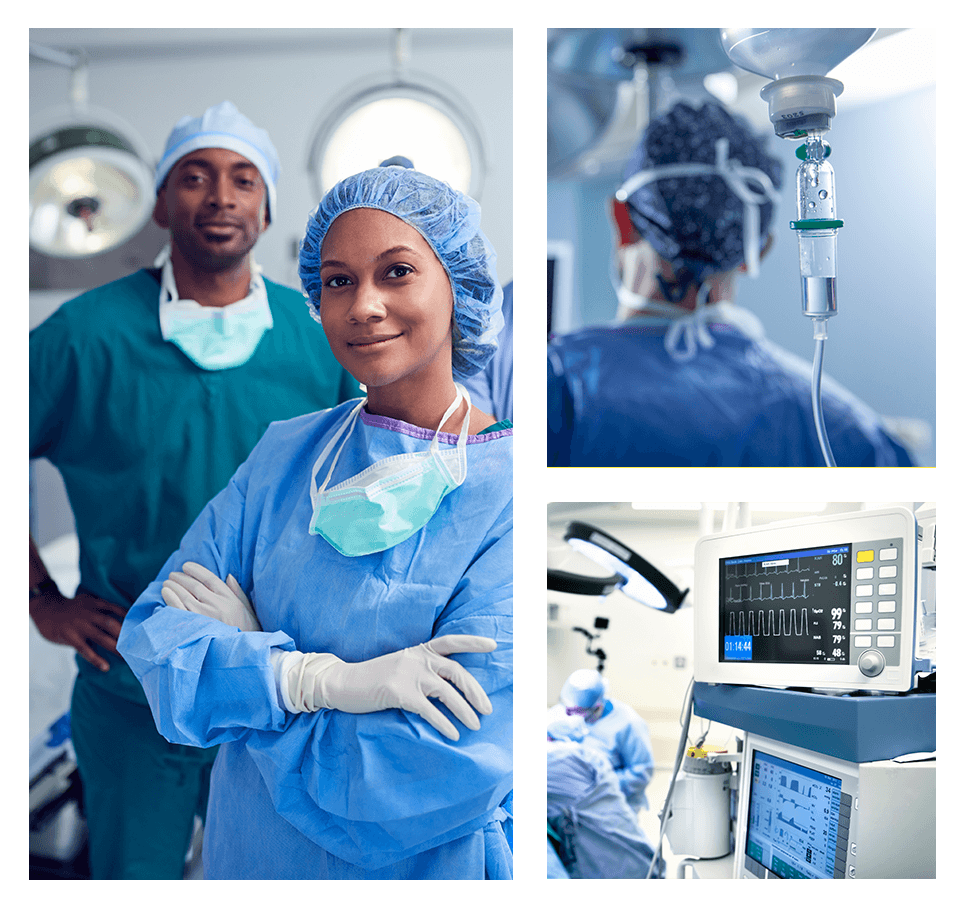 Collage of anesthesiologists and CRNAs at work